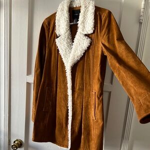 Faux Suede Coat with Shearling Lining